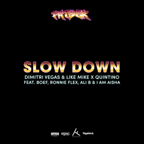 Dimitri Vegas &amp; Like Mike & Quintino featuring Boef, Ronnie Flex, Ali B, & I am Aisha — Slow Down cover artwork